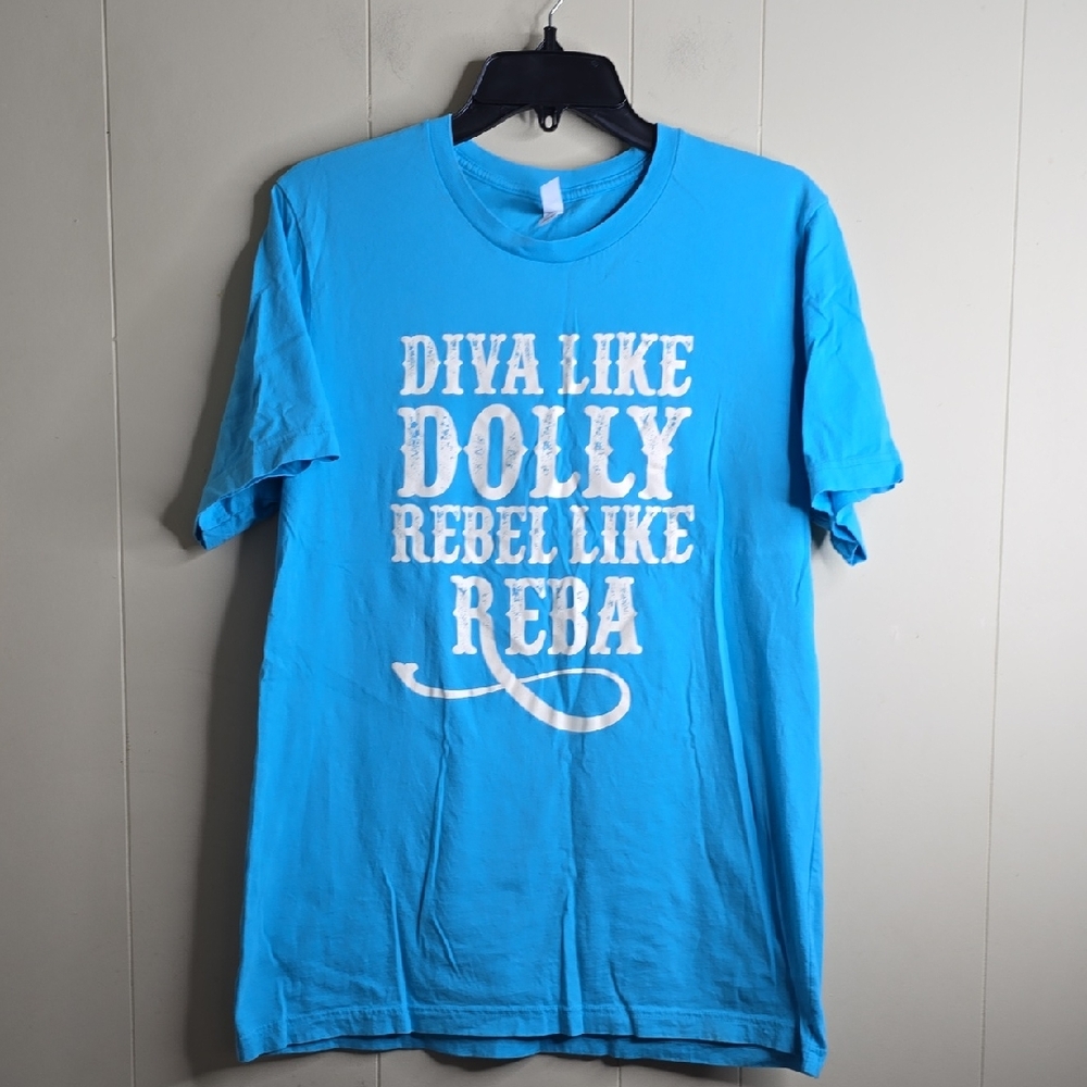 Bella Canvas Reba & Dolly  Blue Graphic T-Shirt Large